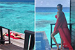 The blue seascape of Maldives got a touch of red today with Mouni Roy’s swim set